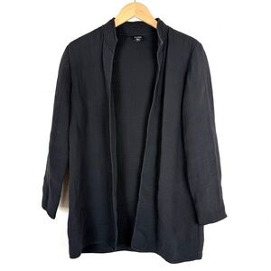 Eileen Fisher Women’s Black Crepe Rayon Silk Open Front Blazer